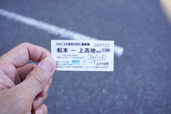 上高地線(電車)とバスのチケット。2570円