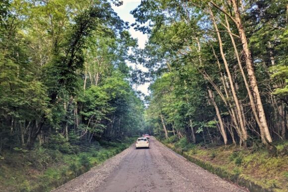 砂利道を通って駐車場へ