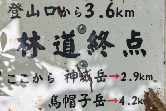 林道終点の看板。道迷い注意